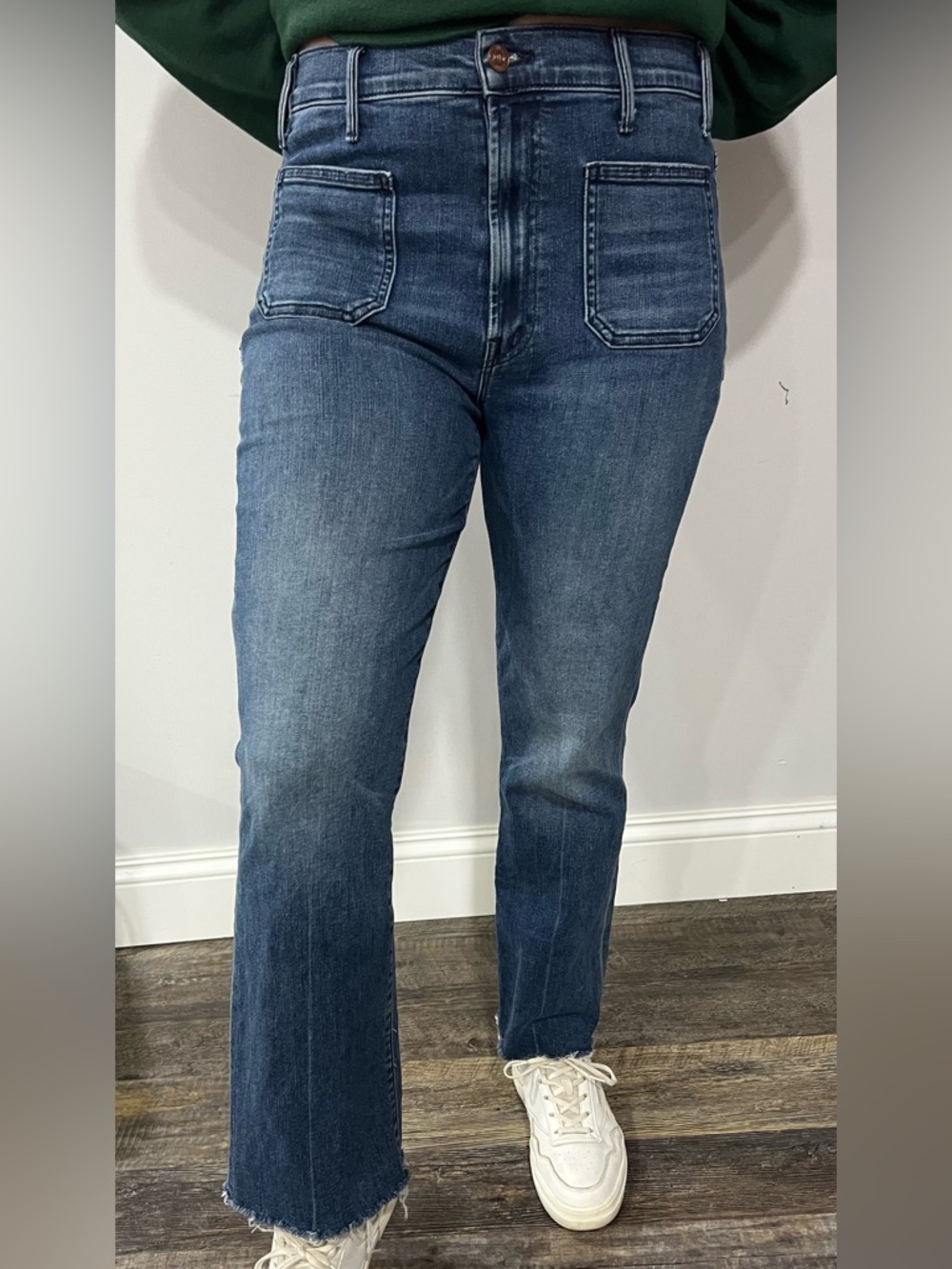 MOTHER Hustler Pathwork Pocket Ankle Frey Hem Jeans 27”Inseam